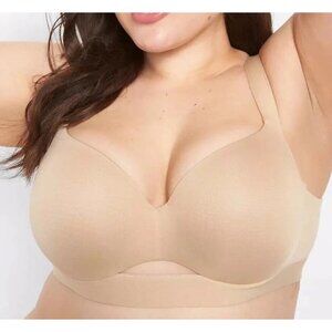 Cacique 42F‎ Comfort Bliss Lightly Lined Balconette Bra Beige Nude Underwire